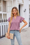 Notched Neck Flutter Sleeve Satin Top - Trendsi - Flyclothing LLC