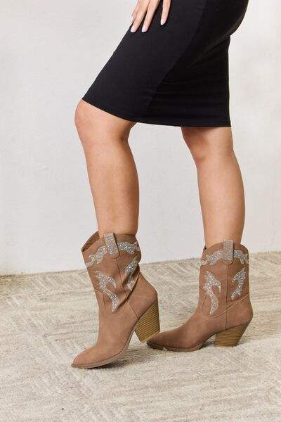 Forever Link Rhinestone Detail Cowboy Boots - Trendsi - Flyclothing LLC