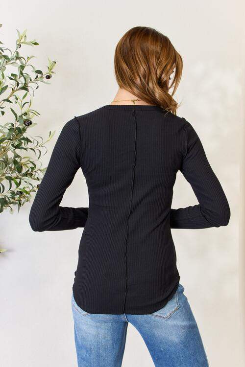 Culture Code Full Size Ribbed Round Neck Long Sleeve Top - Trendsi - Flyclothing LLC