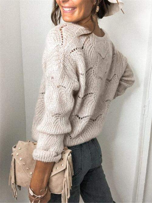 Openwork Button Up Long Sleeve Cardigan - Trendsi - Flyclothing LLC