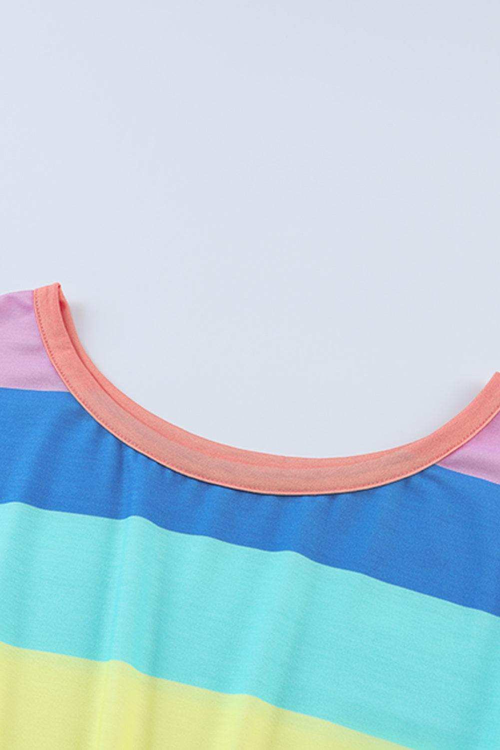 Multicolored Stripe Round Neck Romper - Trendsi - Flyclothing LLC