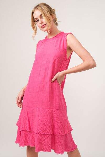 And The Why Washed Fringe Detail Tiered Dress - Trendsi - Flyclothing LLC