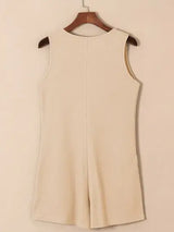 Waffle-Knit Half Button Sleeveless Romper with Pockets - Trendsi - Flyclothing LLC