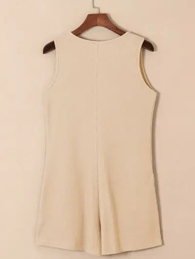 Waffle-Knit Half Button Sleeveless Romper with Pockets - Trendsi - Flyclothing LLC