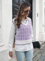 Plaid V-Neck Sweater Vest - Trendsi - Flyclothing LLC
