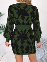 Contrast Round Neck Cutout Long Sleeve Mini Sweater Dress - Trendsi - Flyclothing LLC