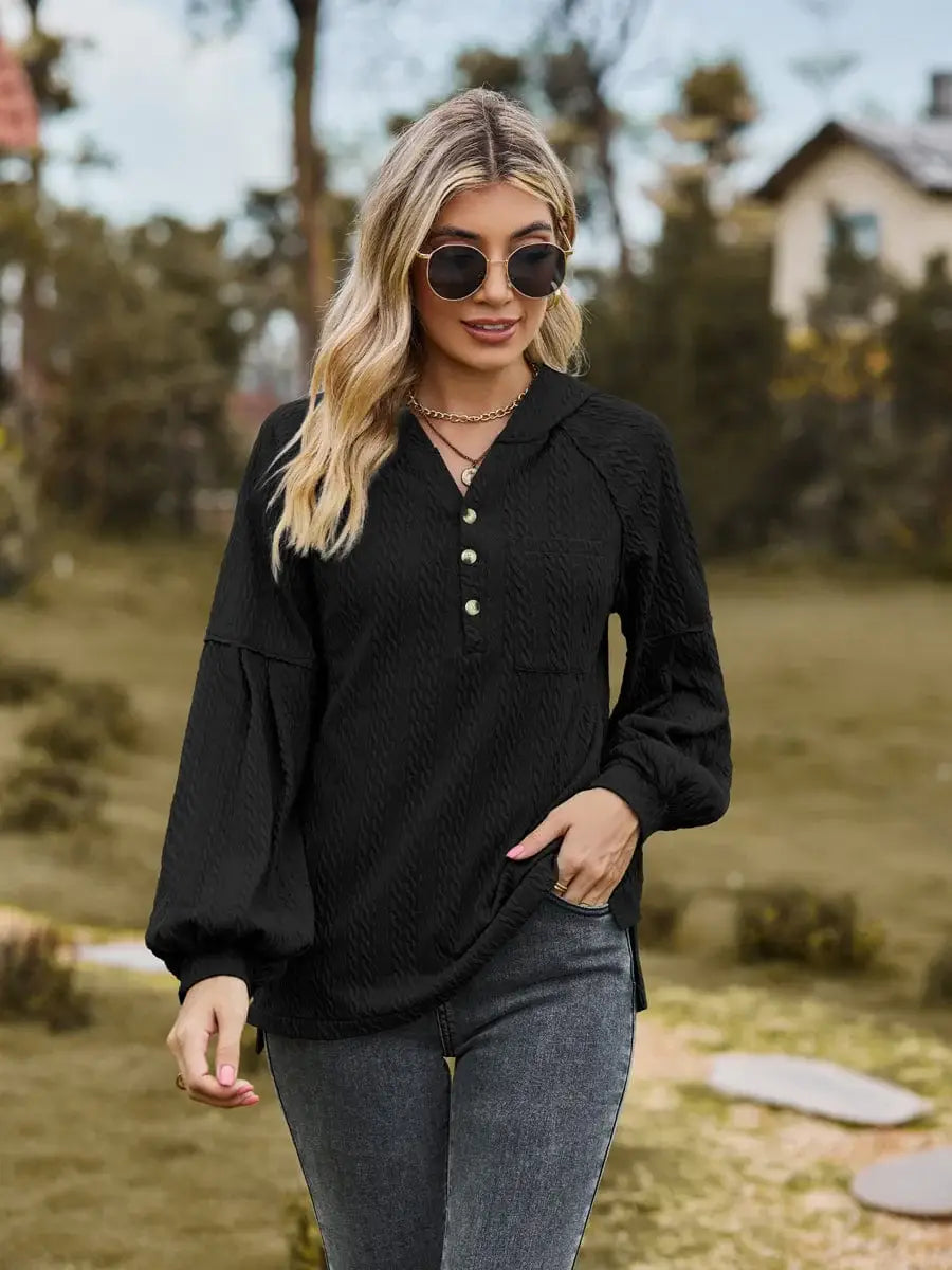 Cable-Knit Dropped Shoulder Hoodie - Trendsi - Flyclothing LLC