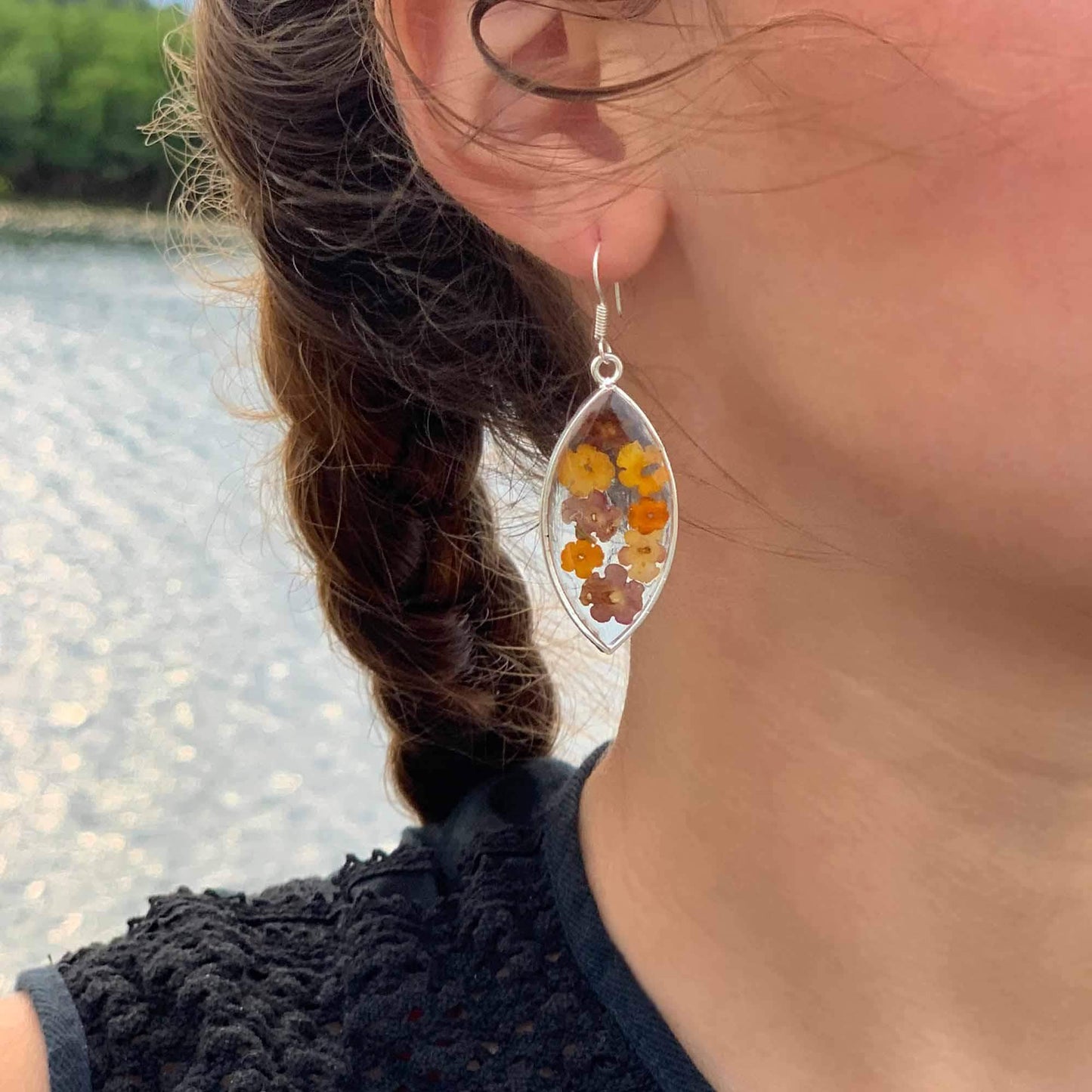 Flowers in Resin Ellipse Earrings - Artisana - Flyclothing LLC