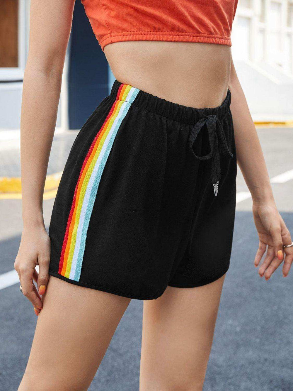Side Stripe Drawstring Shorts - Trendsi - Flyclothing LLC