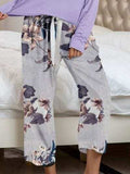 Round Neck Top and Printed Pants Lounge Set - Trendsi - Flyclothing LLC