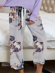 Round Neck Top and Printed Pants Lounge Set - Trendsi