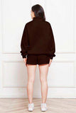 Half Zip Long Sleeve Sweatshirt and Drawstring Shorts Set - Trendsi - Flyclothing LLC