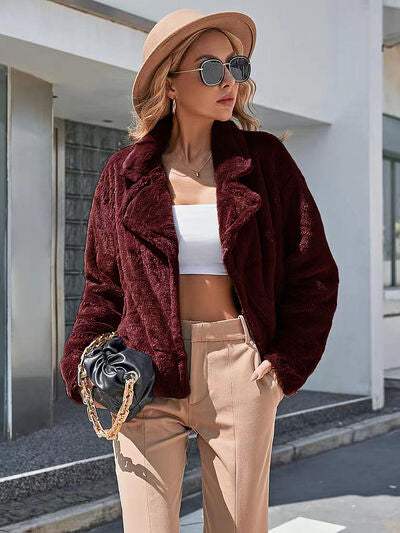 Plush Open Front Dropped Shoulder Jacket - Trendsi - Flyclothing LLC