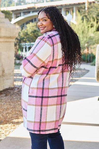 Double Take Full Size Plaid Button Up Lapel Collar Coat - Trendsi - Flyclothing LLC