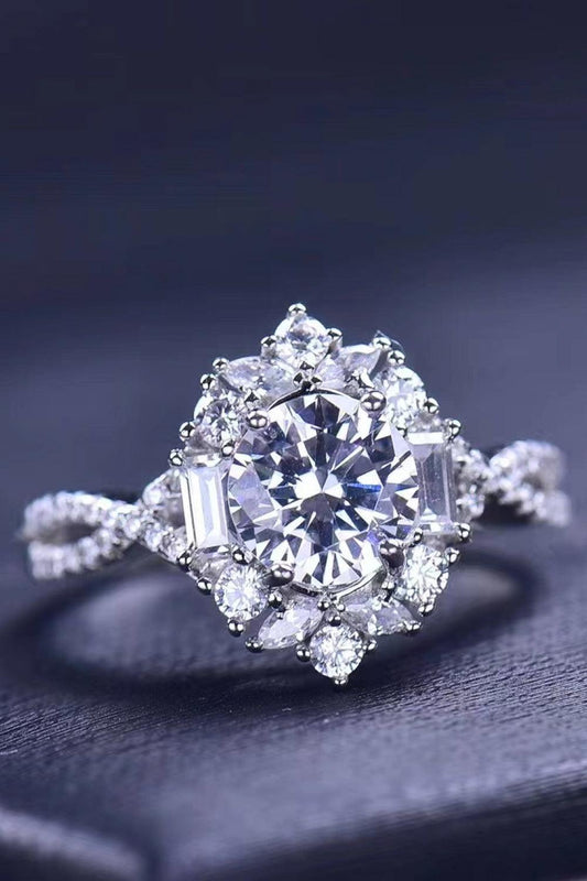 Floral 2 Carat Moissanite Crisscross Ring - Trendsi
