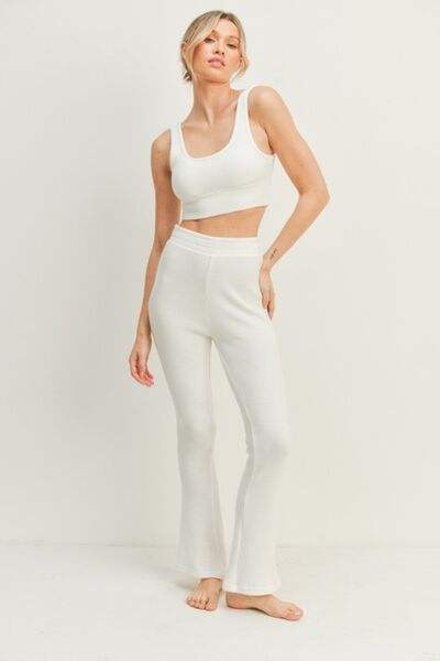 Kimberly C Waffle Tank and High Waist Flare Pants Set - Trendsi - Flyclothing LLC
