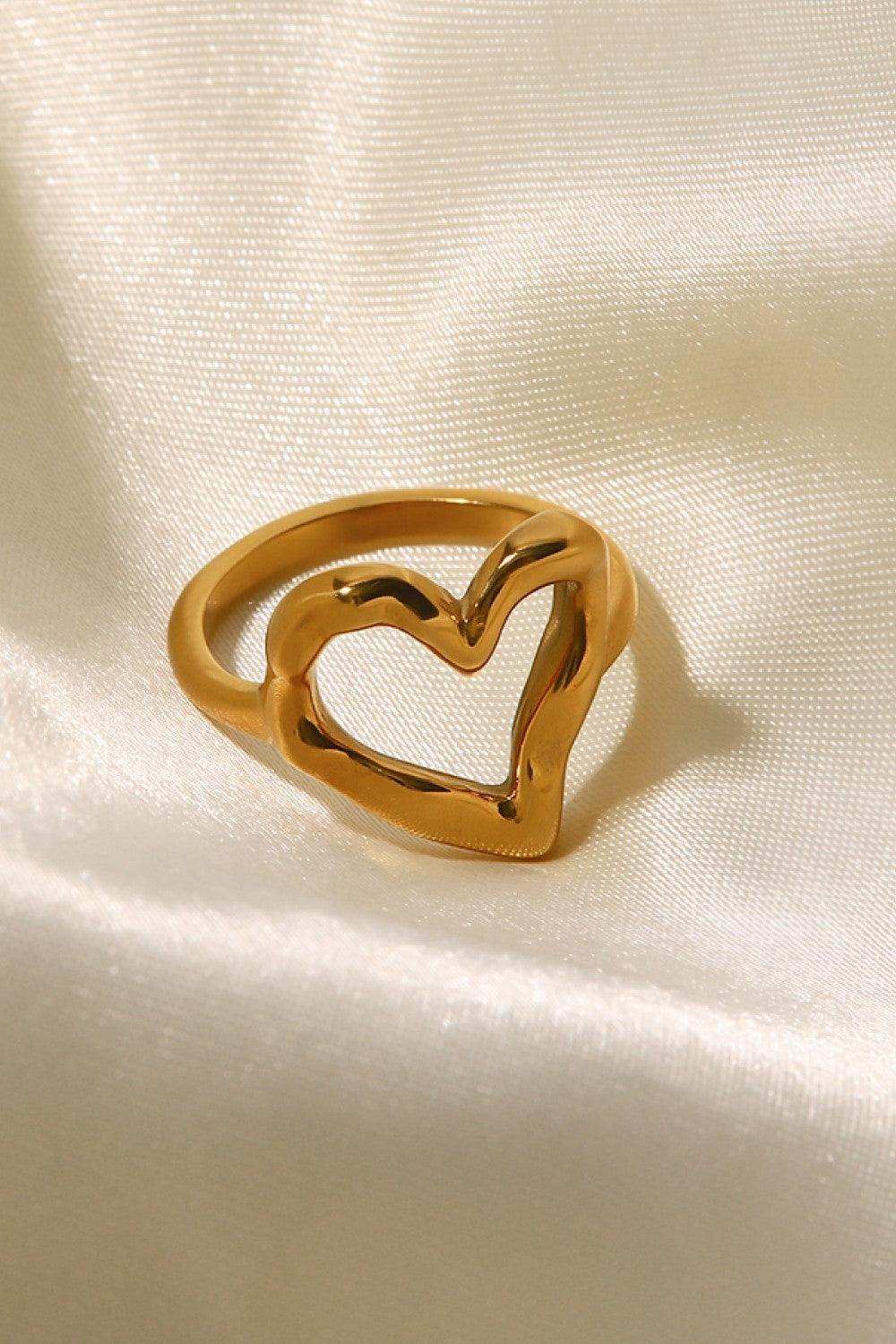 18K Gold Plated Heart-Shaped Ring - Trendsi - Flyclothing LLC