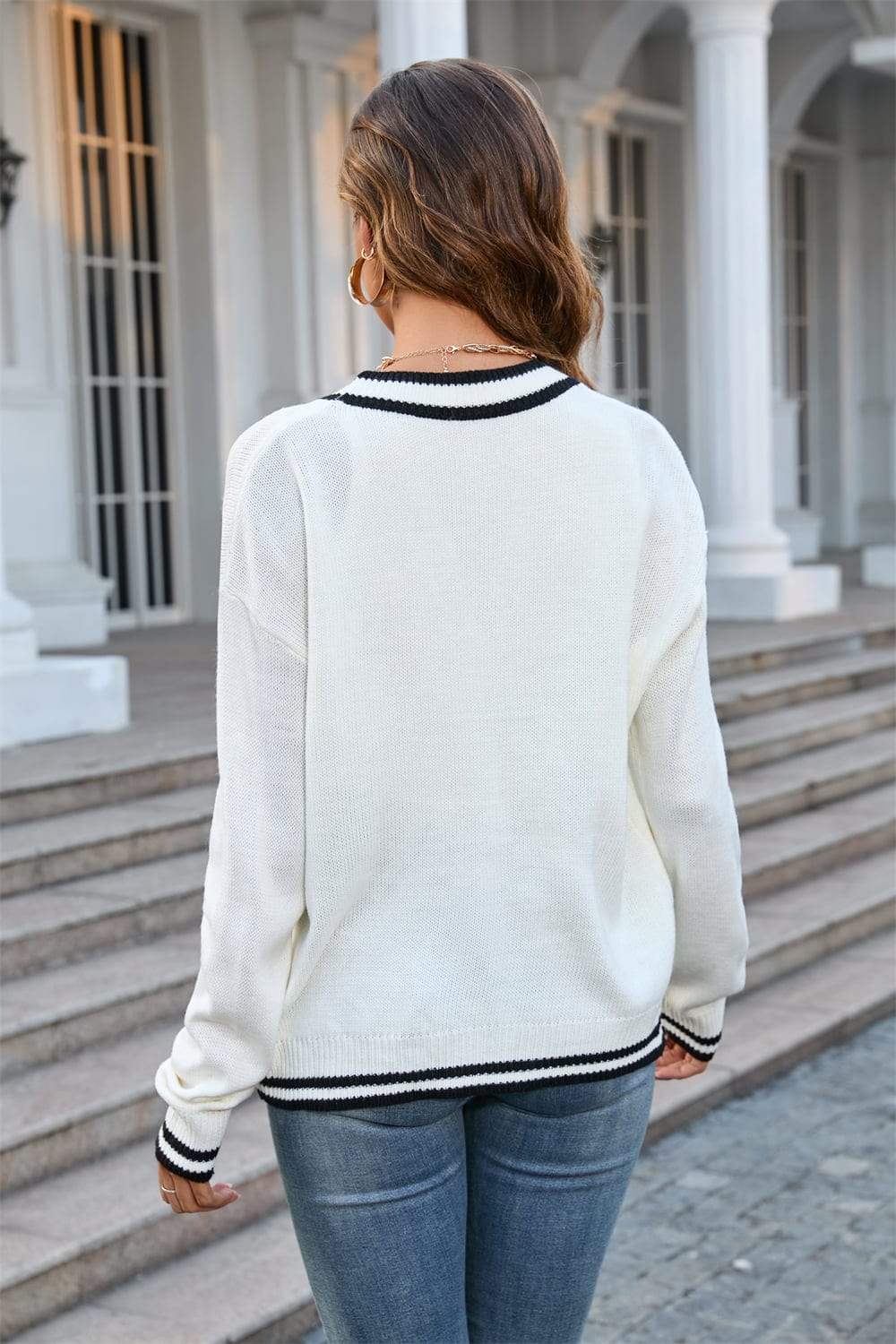 Buttoned V-Neck Long Sleeve Cardigan - Trendsi - Flyclothing LLC