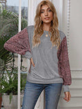 Leopard Print Round Neck Dolman Sleeve Blouse - Trendsi - Flyclothing LLC
