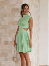 Cutout Ruched Mock Neck Mini Dress - Trendsi - Flyclothing LLC
