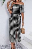 Slit Off-Shoulder Tie-Waist Midi Dress - Trendsi