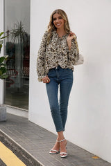 Printed Tie Neck Frill Trim Flounce Sleeve Blouse - Trendsi - Flyclothing LLC