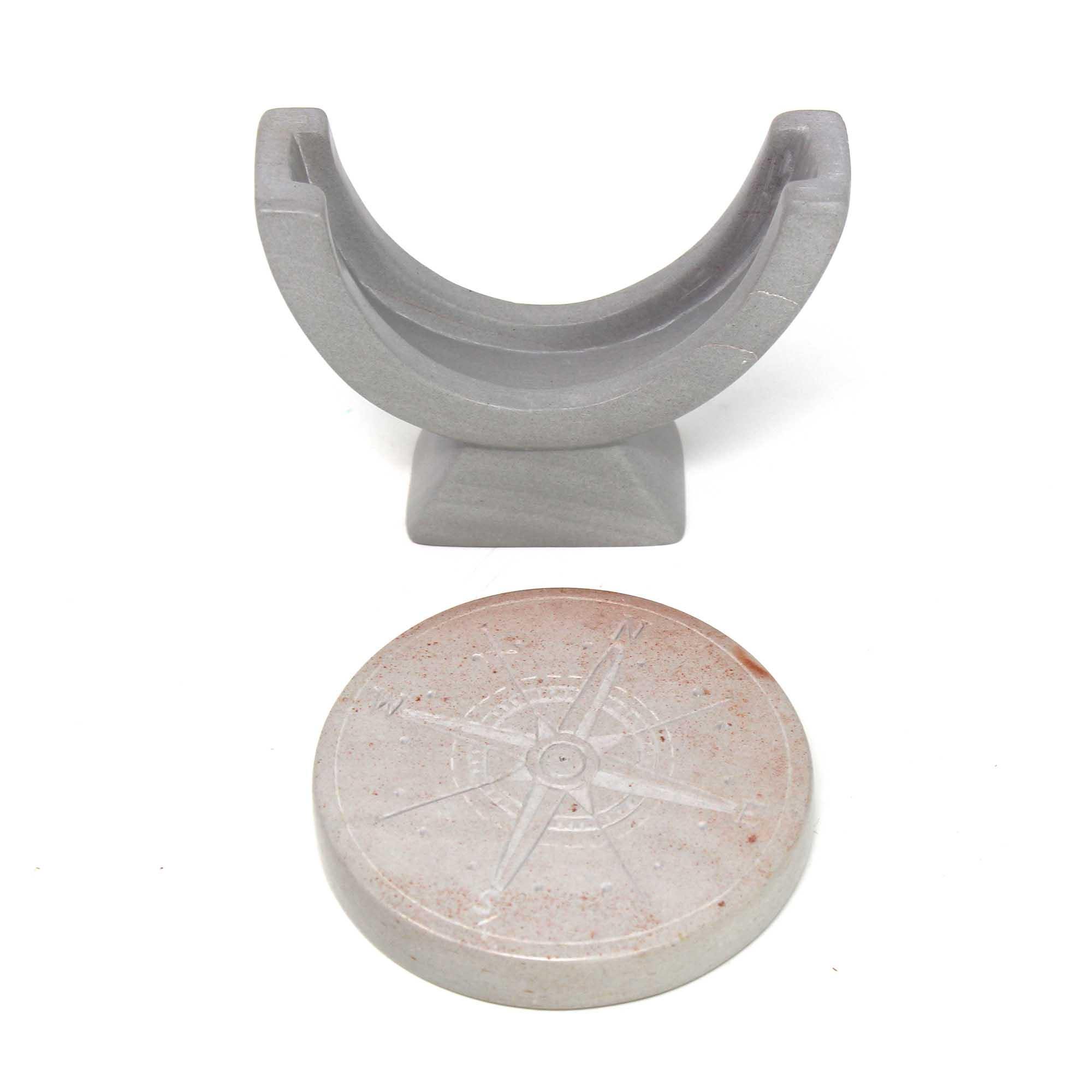 Compass Soapstone Sculpture, Light Gray Stone - SMOLArt