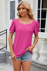Eyelet Short Sleeve T-Shirt - Trendsi - Flyclothing LLC