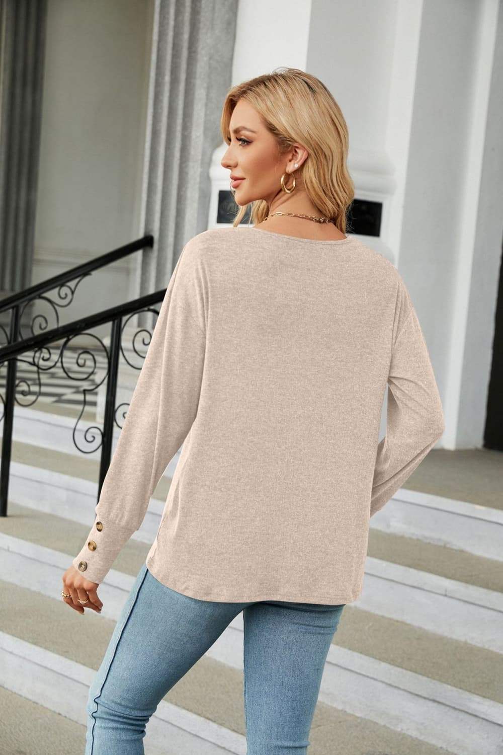 V-Neck Long Sleeve T-Shirt - Trendsi - Flyclothing LLC