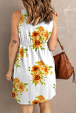 Sunflower Print Button Down Sleeveless Dress - Trendsi