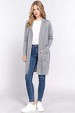 ACTIVE BASIC Open Front Rib Trim Long Sleeve Knit Cardigan - Trendsi - Flyclothing LLC
