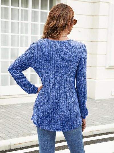 Ribbed Surplice Long Sleeve T-Shirt - Trendsi - Flyclothing LLC