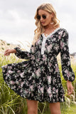 Floral Lace Trim Long Sleeve Dress - Trendsi