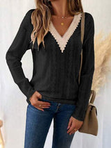 Eyelet V-Neck Dropped Shoulder T-Shirt - Trendsi - Flyclothing LLC