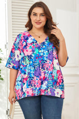 Floral Center Seam V-Neck Blouse - Trendsi