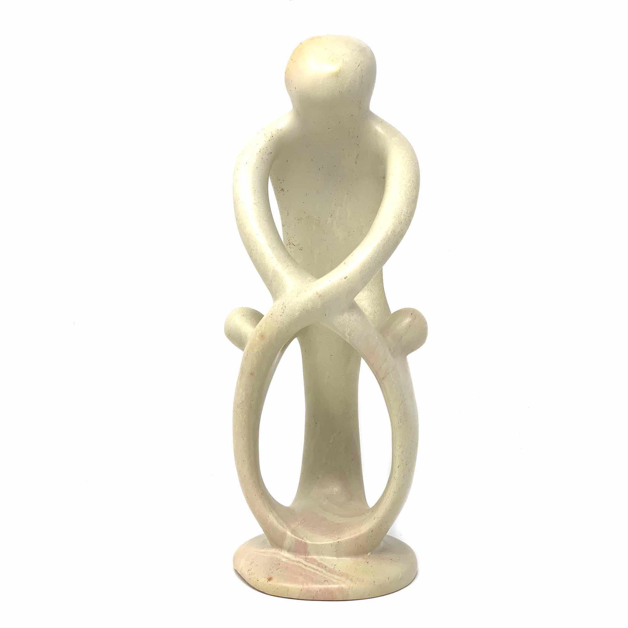 Natural 8-inch Tall Soapstone Family Sculpture - 1 Parent 2 Children - Smolart - Smolart