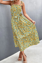 Floral Tie-Shoulder Belted Dress - Trendsi - Flyclothing LLC