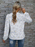 Leopard V-Neck Decorative Button Long Sleeve Blouse - Trendsi - Flyclothing LLC