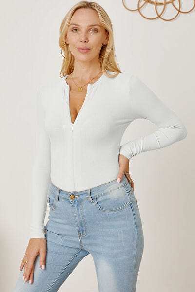 Zip Up Long Sleeve Bodysuit - Trendsi - Flyclothing LLC