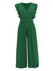 Ruffled Surplice Cap Sleeve Jumpsuit - Trendsi