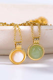 Copper 14K Gold Pleated Round Shape Aventurine Pendant Necklace - Trendsi - Flyclothing LLC