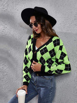 Geometric Button Up Long Sleeve Cardigan - Trendsi - Flyclothing LLC