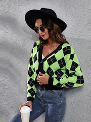 Geometric Button Up Long Sleeve Cardigan - Trendsi