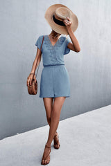 Lace Trim V-Neck Romper - Trendsi - Flyclothing LLC