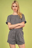 Round Neck Short Sleeve Romper with Pockets - Trendsi - Flyclothing LLC