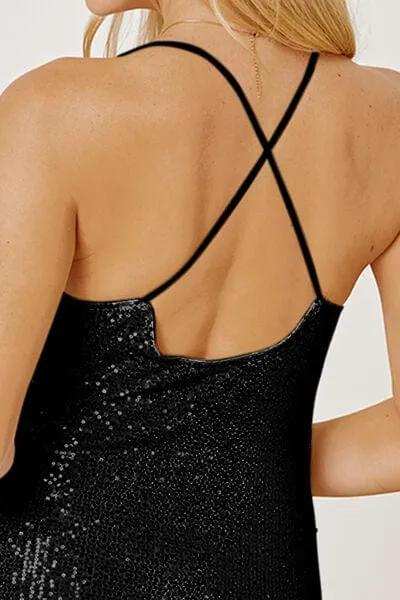 Sequin Spaghetti Strap Mini Wrap Dress - Trendsi - Flyclothing LLC