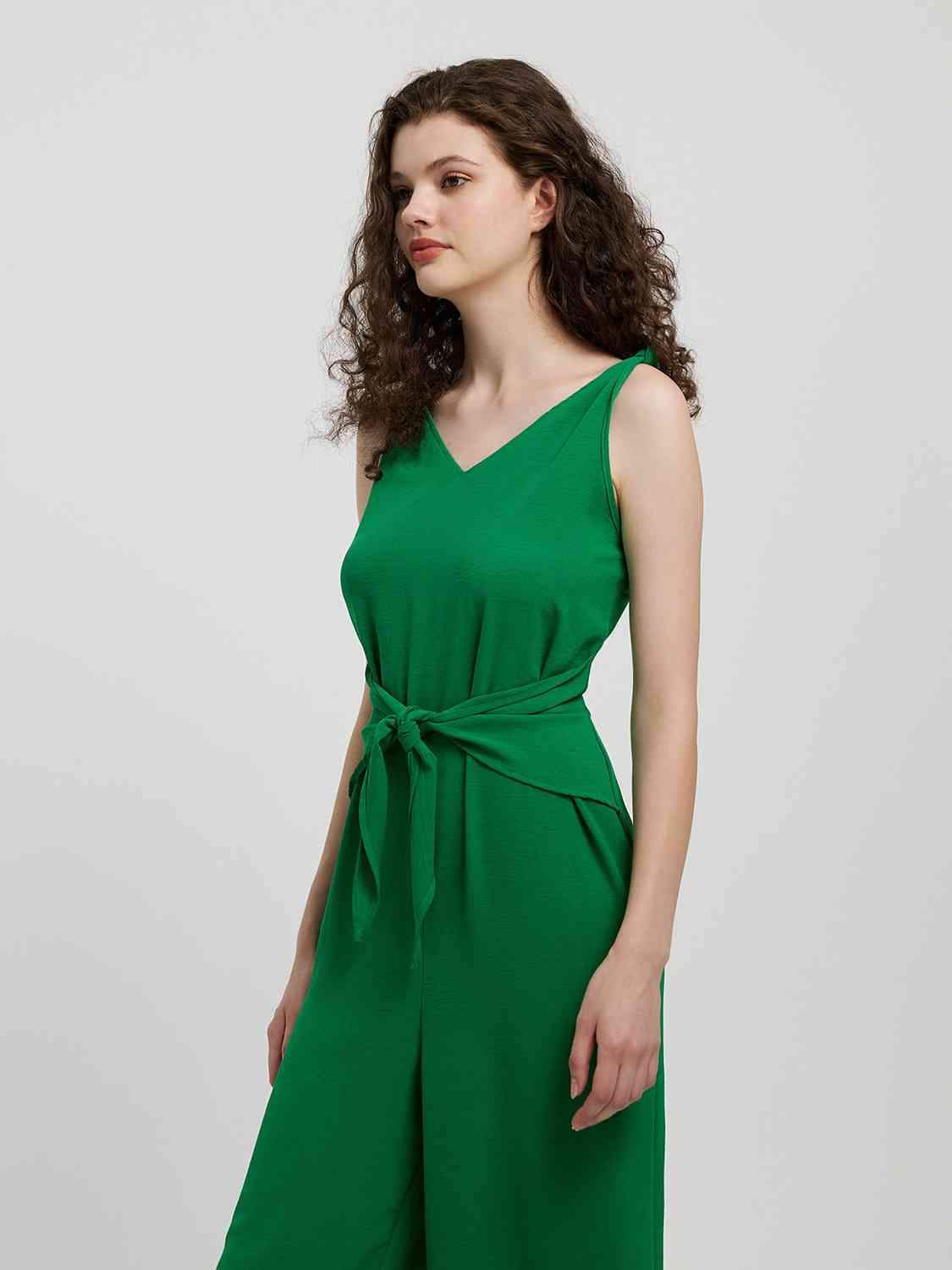 Knot Detail Tie Front Sleeveless Jumpsuit - Trendsi - Flyclothing LLC