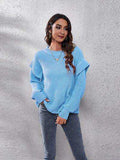 Ruffled Round Neck Dropped Shoulder Sweater - Trendsi - Flyclothing LLC
