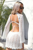 Openwork Scalloped Trim Long Sleeve Cover-Up Dress - Trendsi