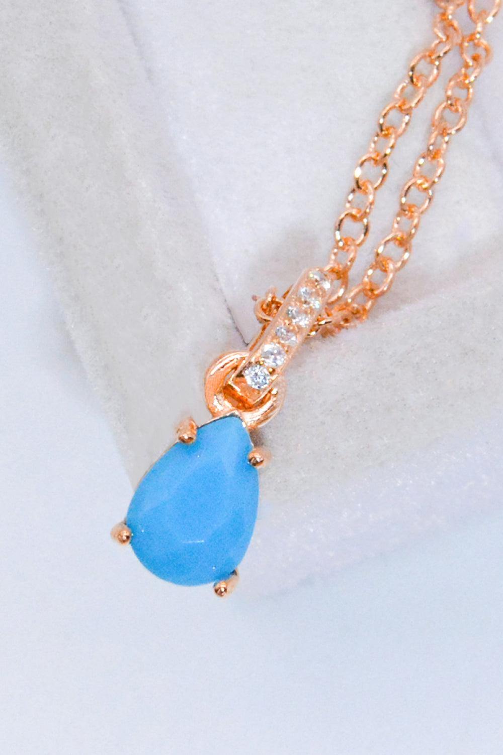 Teardrop Turquoise 4-Prong Pendant Necklace - Flyclothing LLC